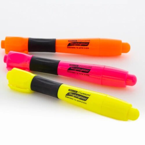 Desk Style Fluorescent Highlighters w/ Cushion Grip (3/Pack)