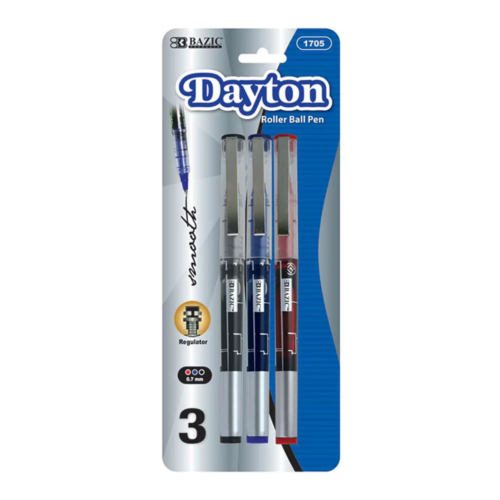 Dayton Assorted Color Rollerball Pen w/ Metal Clip (3/Pk)