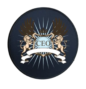 CEO Lion Crest Premium Round Mouse Pad With Stitched Edges