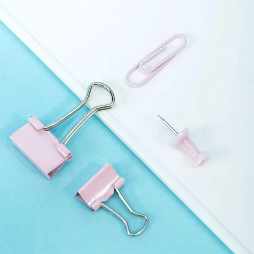 Pink Office Metal Paper Clips Binder Set For Office, School