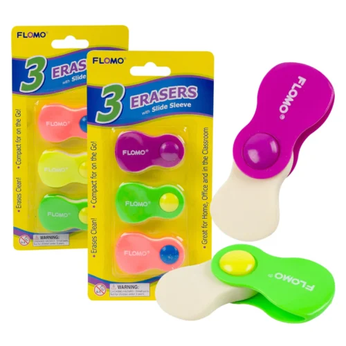 3pc Erasers W/ Clip- Random Color