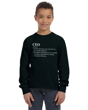 CEO Definition Unisex Youth Long Sleeve 100% Cotton Shirt