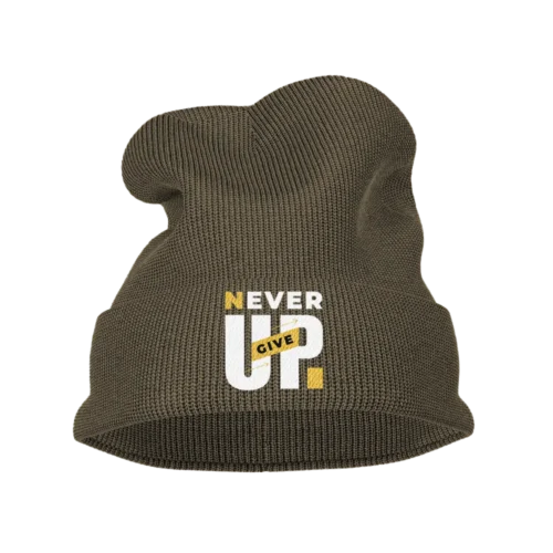 Never Give Up Embroidered Beanie Hat