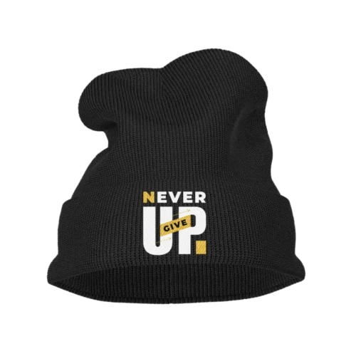 Never Give Up Embroidered Beanie Hat