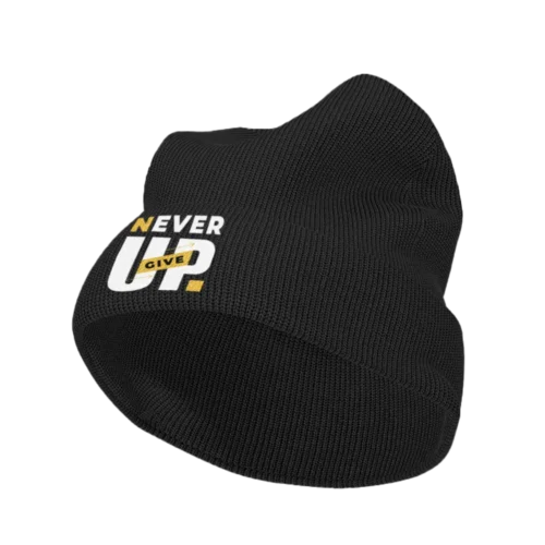 Never Give Up Embroidered Beanie Hat