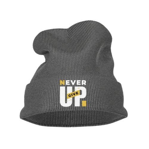 Never Give Up Embroidered Beanie Hat