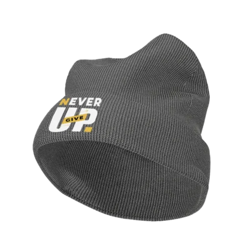 Never Give Up Embroidered Beanie Hat