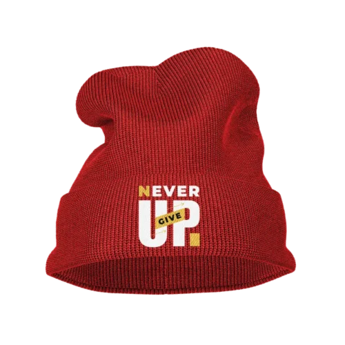 Never Give Up Embroidered Beanie Hat