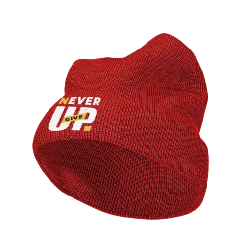 Never Give Up Embroidered Beanie Hat